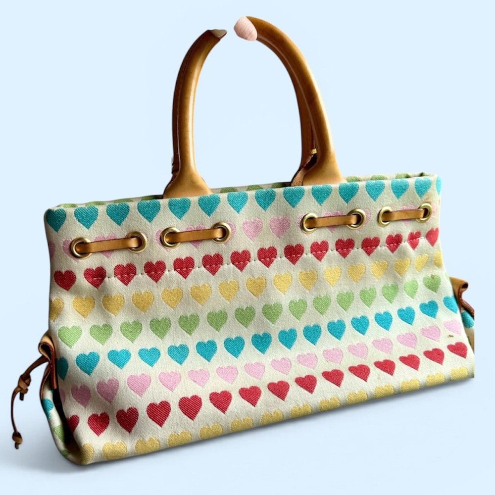 VINTAGE Dooney & Bourke Hearts Canvas Satchel EARLY 2000s Y2K authentic - Picture 2 of 12